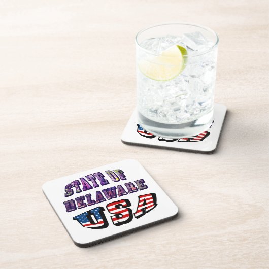 デラウェア州写真と米国国旗の文字 コースター (右側)