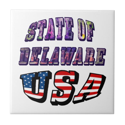 デラウェア州写真と米国国旗の文字 タイル (正面)