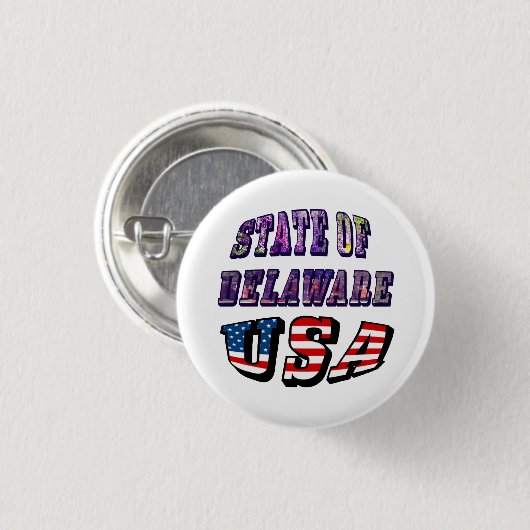 デラウェア州写真と米国国旗の文字 缶バッジ (正面&裏面)