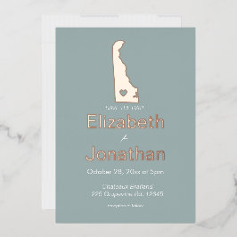  デラウェア州地図 Save the Date ローズゴールド 箔招待状