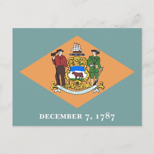 デラウェア州旗の付いたハガキ州 – アメリカ ポストカード (正面)
