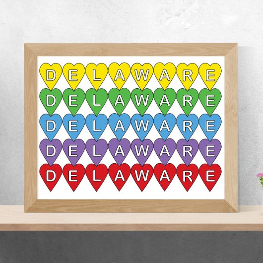 デラウェア米国州カラフルハート ポスター