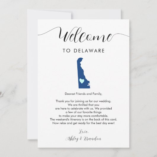 デラウェア結婚のウェルカムレターの旅程カード (正面)