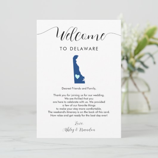 デラウェア結婚のウェルカムレターの旅程カード (スタンド正面)