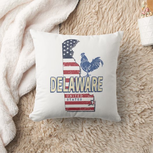 デラウェア統一された州レトロ州マップヴィンテージUSA クッション (ブランケット)