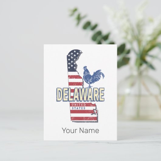 デラウェア統一された州レトロ州マップヴィンテージUSA シーズンポストカード (スタンド正面)