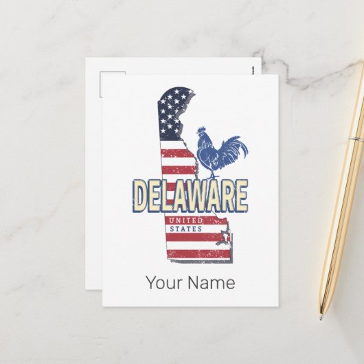 デラウェア統一された州レトロ州マップヴィンテージUSA シーズンポストカード (正面/裏面インサイチュ)