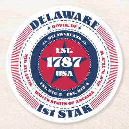 デラウェア赤白青タイポグラフィ紙コースター ラウンドペーパーコースター