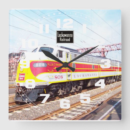 デラウェア・ラクカワと西部機関車808 スクエア壁時計 (正面)