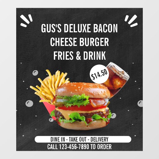 デラカスタマイズックスバーガーフライドリンクレストラン ウィンドウサイン (シート)