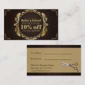 デラックスなレトロの金ゴールドの円のヘアーサロンの紹介カード 紹介カード (正面/裏面)