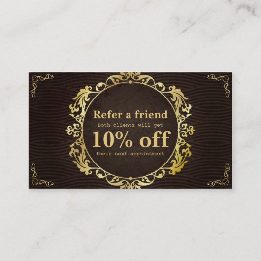 デラックスなレトロの金ゴールドの円のヘアーサロンの紹介カード 紹介カード (正面)