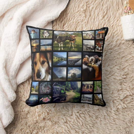 デラックスな24のInstagramの写真のメガコラージュの黒 クッション (ブランケット)