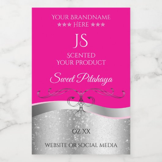 デラックスウェーブシルバーデコーホットピンクモノグラムラベル フードラベル (シングルラベル)