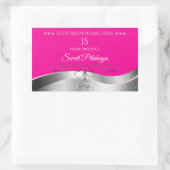 デラックスウェーブシルバーデコーホットピンクモノグラムラベル 長方形シール (バッグ)