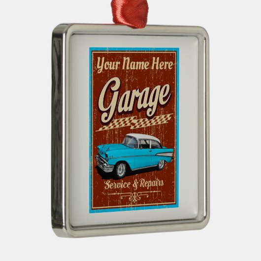 デラックスパーソナライズされたカーガレージ メタルオーナメント (右)