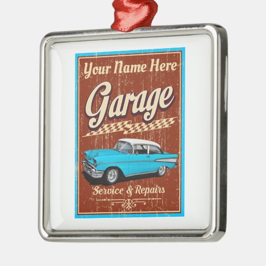デラックスパーソナライズされたカーガレージ メタルオーナメント (左)