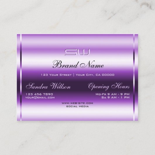 デラックスパープルグリッター発光スターズアンドモノグラム 名刺 (裏面)