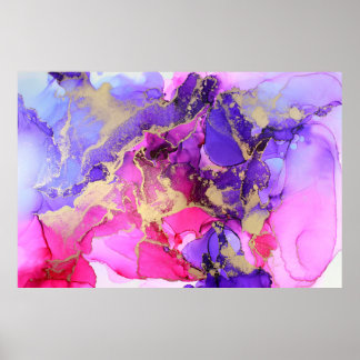 デラックスパープルピンク金ゴールドインクフロー。液層 ポスター