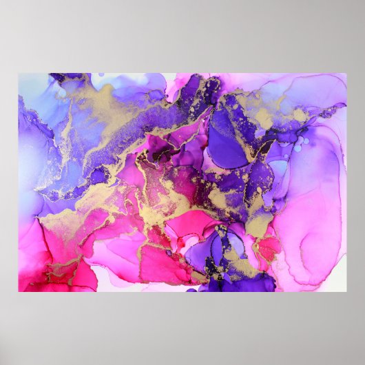 デラックスパープルピンク金ゴールドインクフロー。液層 ポスター (正面)