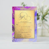 デラックスパープル金ゴールド抽象芸術ア結婚ート  出欠カード (スタンド正面)
