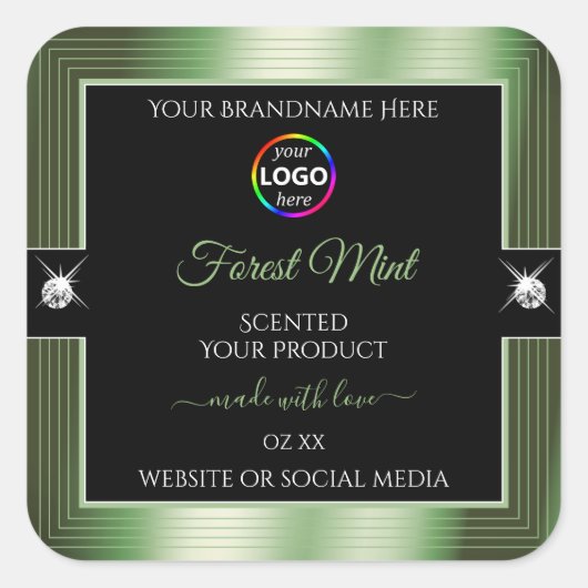 デラックスブラックシャイニーフォレストグリーンロゴ製品ラベル スクエアシール (正面)