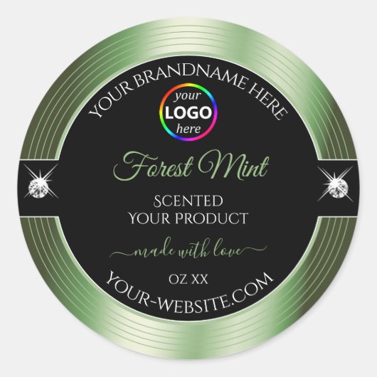 デラックスブラックシャイニーフォレストグリーンロゴ製品ラベル ラウンドシール (正面)