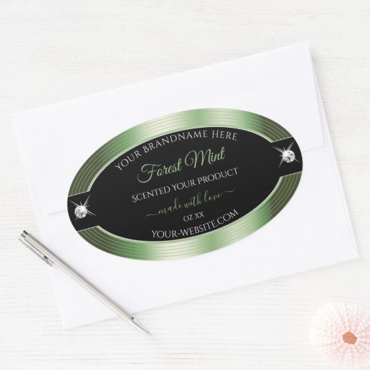 デラックスブラックフォレストグリーンブリリアントプロダクトラベル 楕円形シール (封筒)