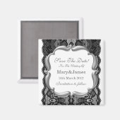 デラックス日付の結婚ヴィンテージレース白を保存 マグネット (正面/裏面)