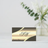 デラックス金ゴールド茶色の曲線モノグラムと写真 名刺 (スタンド正面)