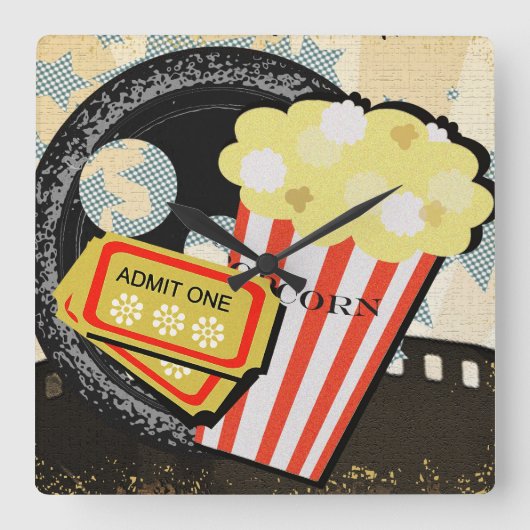 デラックス鮮やかフィルムバフ劇場モチーフ –  スクエア壁時計 (正面)