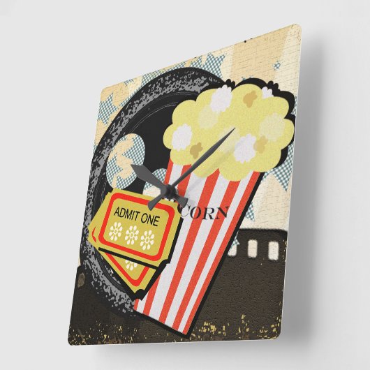 デラックス鮮やかフィルムバフ劇場モチーフ – スクエア壁時計 (傾斜)