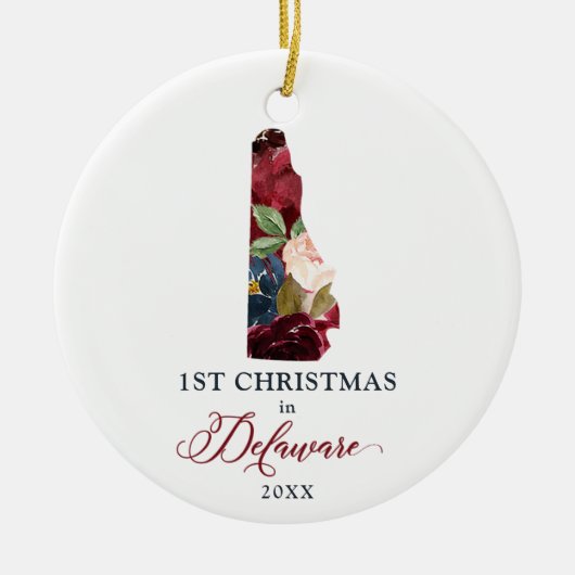 デラパーソナライズされたウェアDEでのフローラ第1クリスマス セラミックオーナメント (正面)