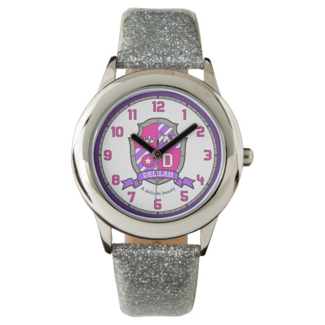 デリアの女の子の名前の意味レターユニコーンピンク 腕時計 (正面)