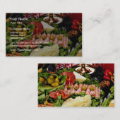 デリカテッセンの大皿、穿孔器ボールおよびpoinsettとの休日 名刺 (正面/裏面)