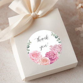デリケートありがとうピンクの桃の水色フローラ ラウンドシール