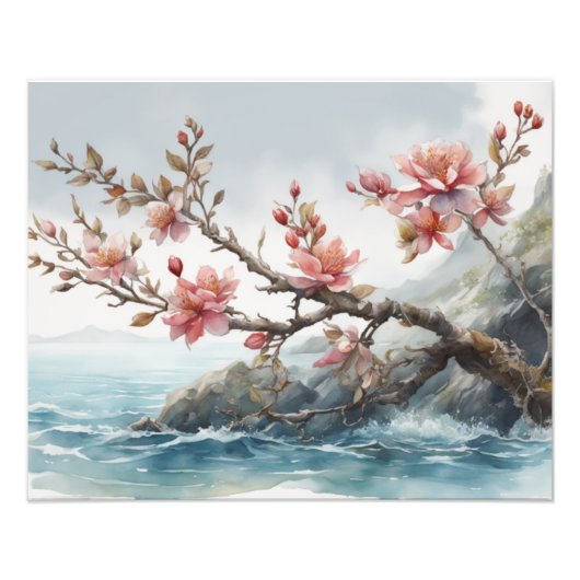 デリケートさくらんぼ花水彩絵画の魅力 フォトプリント (正面)