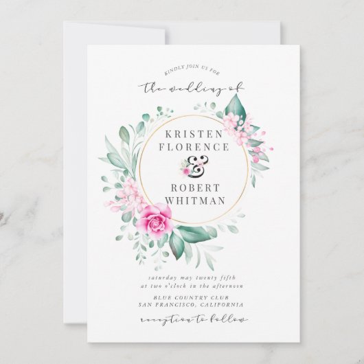 デリケートなガーデンフローラエレガントなウェディング招待状 招待状 (正面)