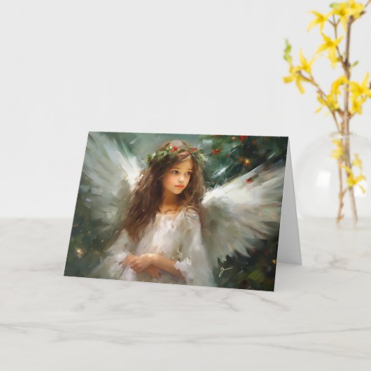 デリケートなクリスマスエンジェルクリスマスカード カード (黄色い花)