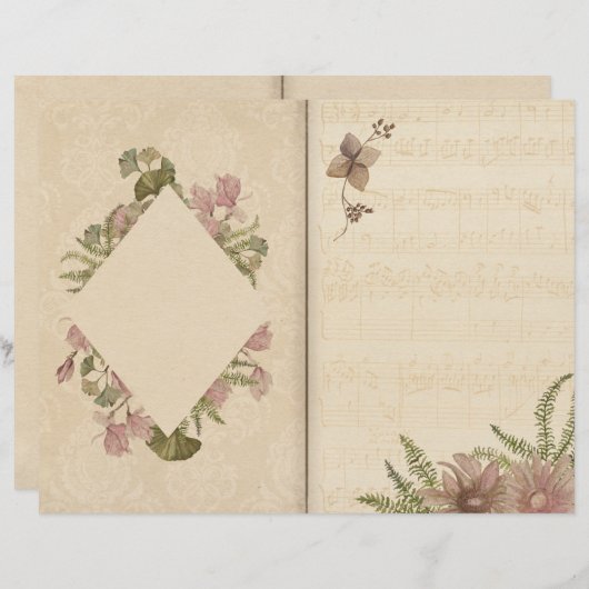 デリケートなクリームフローラジャーナルスクラップブック紙 (正面/裏面)