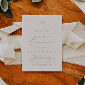デリケートなクリーム金ゴールドクロスファースト聖餐式 招待状