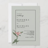 デリケートなグリーンピンクリリー春フラワー結婚ズ 招待状 (正面)