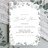 デリケートなグリーンユーカリ離れスブライダルシャワー 招待状