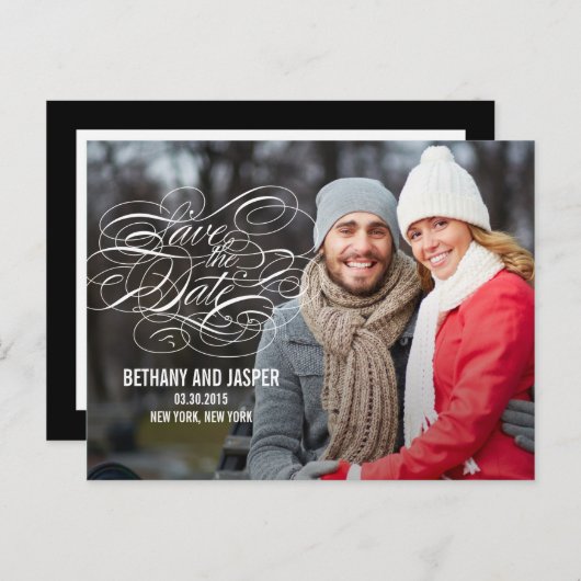 デリケートなスクリプト日付はがきを保存 案内ポストカード (正面/裏面)