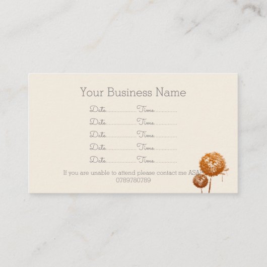 デリケートなタンポポ時計オンクリーム 名刺 (裏面)