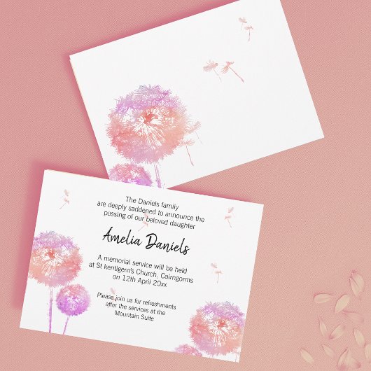 デリケートなタンポポ葬儀アナウンスカード 招待状