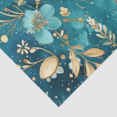 デリケートなティール(緑がかった色)と金ゴールドフローラとハートの分離 薄葉紙 (詳細)