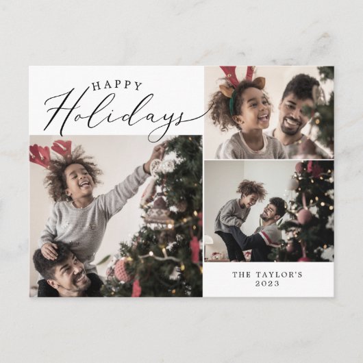 デリケートなハッピーホリデー3フォトファミリーニュースレター シーズンポストカード (正面)