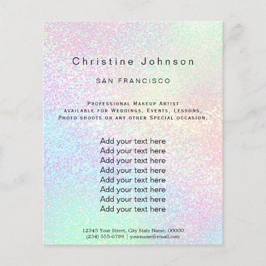 デリケートなパステルレインボーグリッター美しいサロン チラシ (正面)