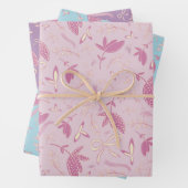 デリケートなパステル花模様と弓 ラッピングペーパーシート (インサイチュ)